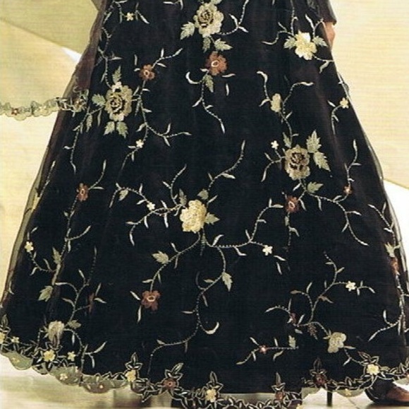 Black Printed Multicolor Flower Gown - Picture 3 of 4